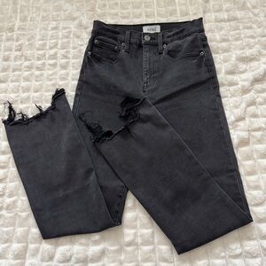 Pistola 25 Black Straight Leg Jeans High Rise Raw Frayed Hem